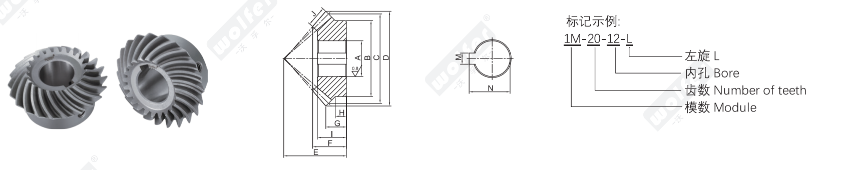 Spiral bevel gear construction and designation diagram