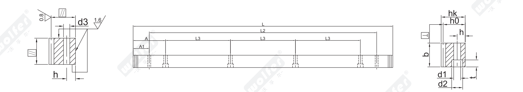 Ground helical rack dimension diagram