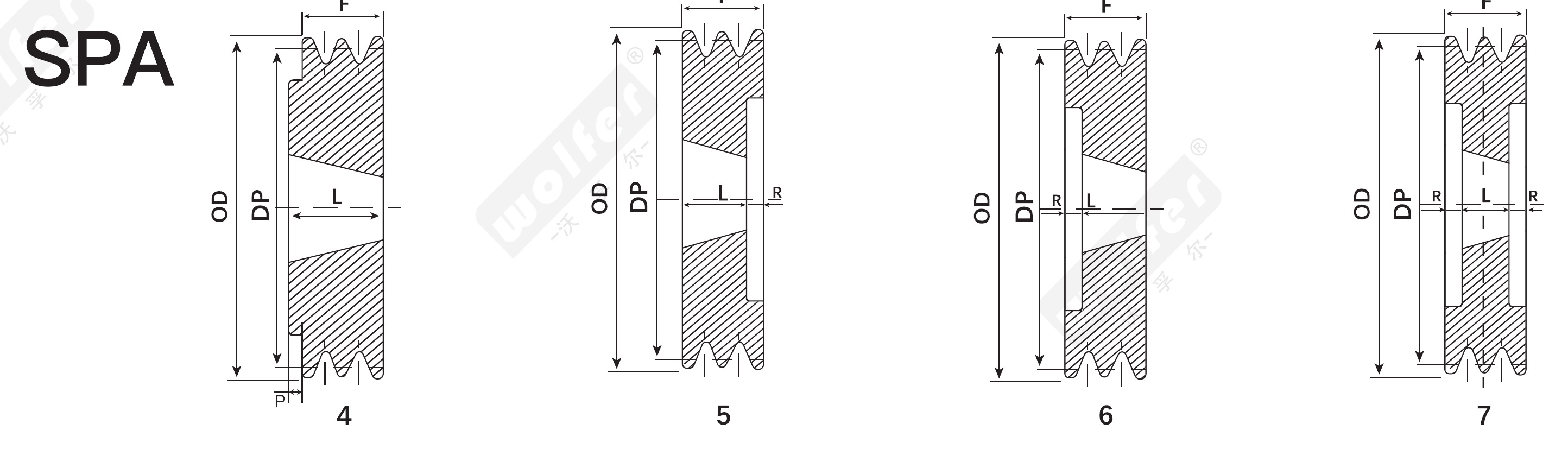 SPA narrow V-belt pulley groove profile and dimension diagram